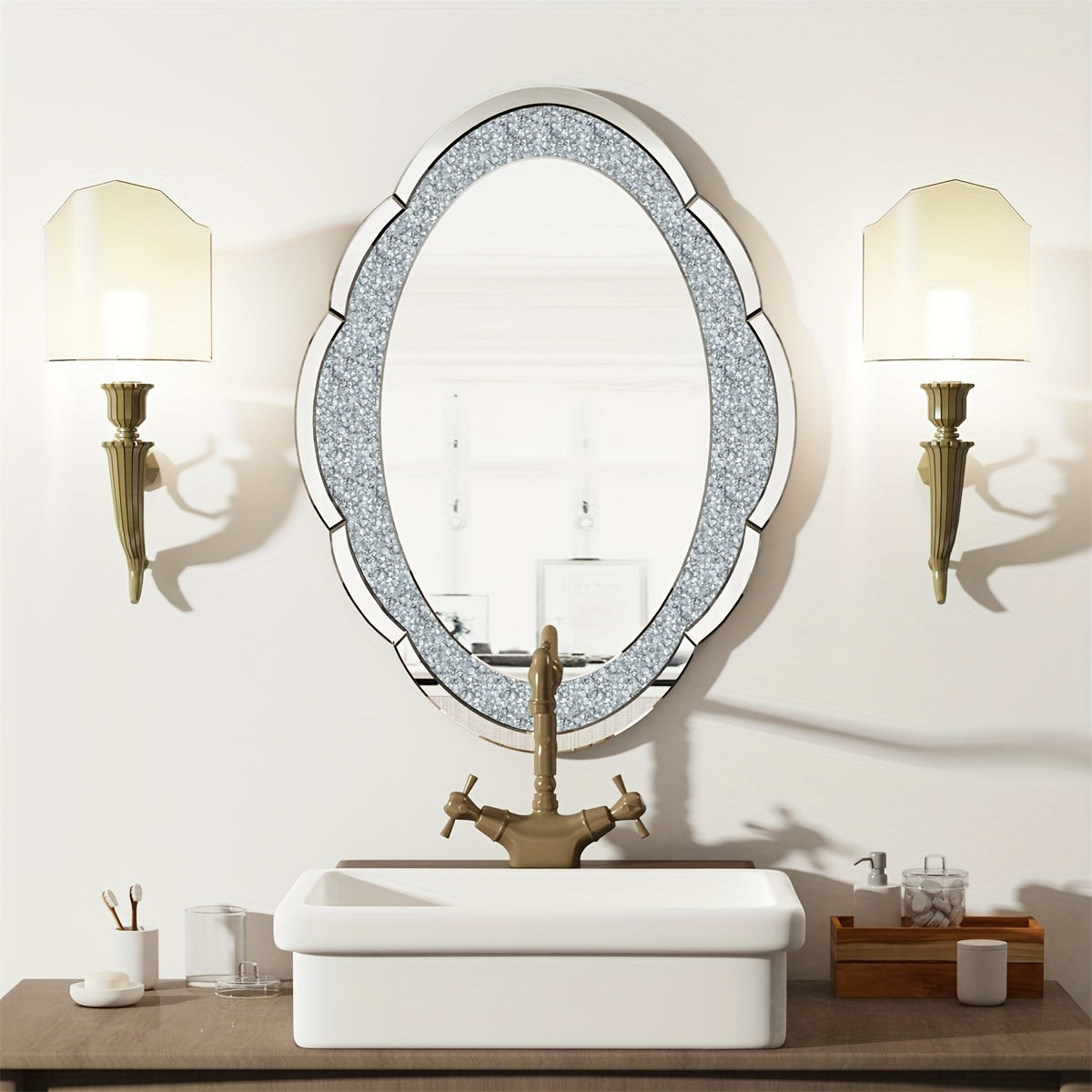 Wandspiegel Wolkenvorm – Muurspiegel – Kristal Spiegel – Deco Spiegel – Zilveren Spiegel – 60x80 cm – Verbluffende Kristalaccenten – Hoogwaardig Zilverglas
