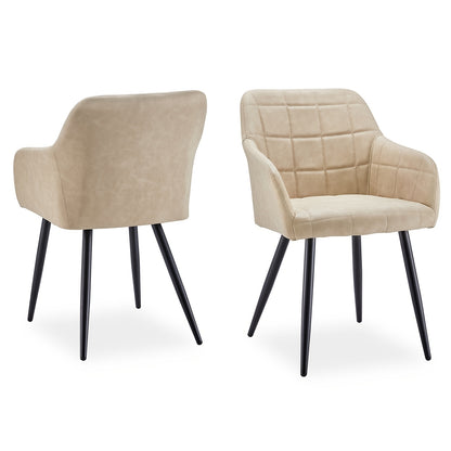 Eetkamerstoel – Stoel Met Armleuningen – Accentstoel – Loungestoel – Kunstleren Stoel Bruin – Gevuld Met Memory Foam – Met Metalen Frame