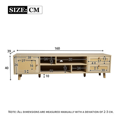 tv-meubel – tv-kast – televisiekast – mediameubel – tv-standaard – extra lang 160 cm – rotan natuurlijk – 2 lades & 1 deur – geschikt voor tv’s tot 70 inch