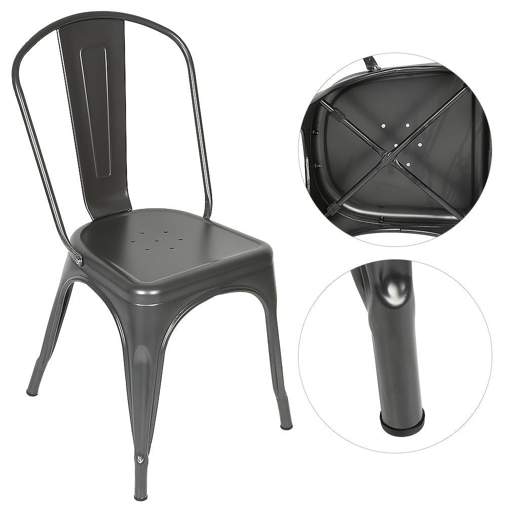 Eetkamerstoelen – Stoelen – Bistrostoelen – Keukenstoelen – Lounge Stoelen – Industrieel Design – Set Van 4 Donkergrijs – Metalen Frame – Stapelbaar