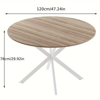 Ronde Houten Eettafel – Ronde Tafel – Eettafel – Vergadertafel – Koffietafel – X-Vormig Metalen Onderstel – Diameter 120 cm – Bruin Hout
