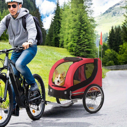Hondenfietskar – Fietsaanhanger Hond – Hondenbuggy – Huisdier Carrier – Fietskar Voor Honden – Waterdichte Kap – Veiligheidsharnas – Inklapbaar – Lichtgewicht – Geschikt Voor Kleine Tot Middelgrote Honden – Versterkte Constructie – Rood/Zwart