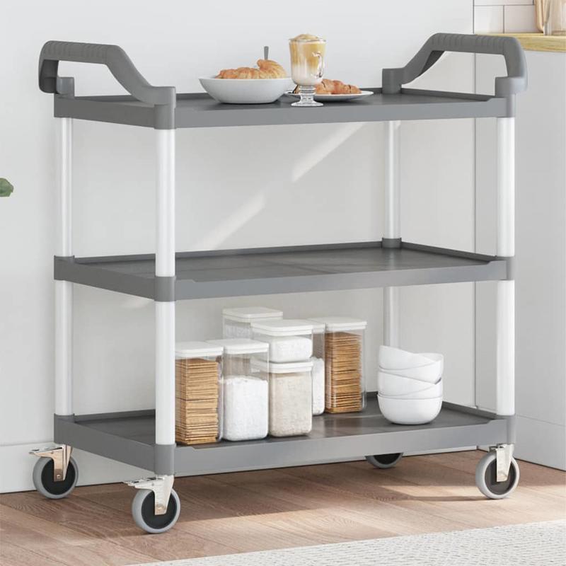 Keukentrolley – Opbergtrolley – Serveerwagen – Keukenwagen – Trolley met 3 Niveaus – Aluminium – 99x50x96 cm – Stevige Wielen met Rem