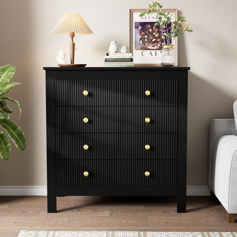 Modern Black Metal Sideboard with Golden-Toned Doors & 4-Drawer Front Cabinet - Heavy-Duty Non-Wood Storage Dresser, Shoe Cabinet for Living Room, Bedroom, Kitchen - -Standing Furniture (≥68.58cm Height, ≥5-Section Assemb