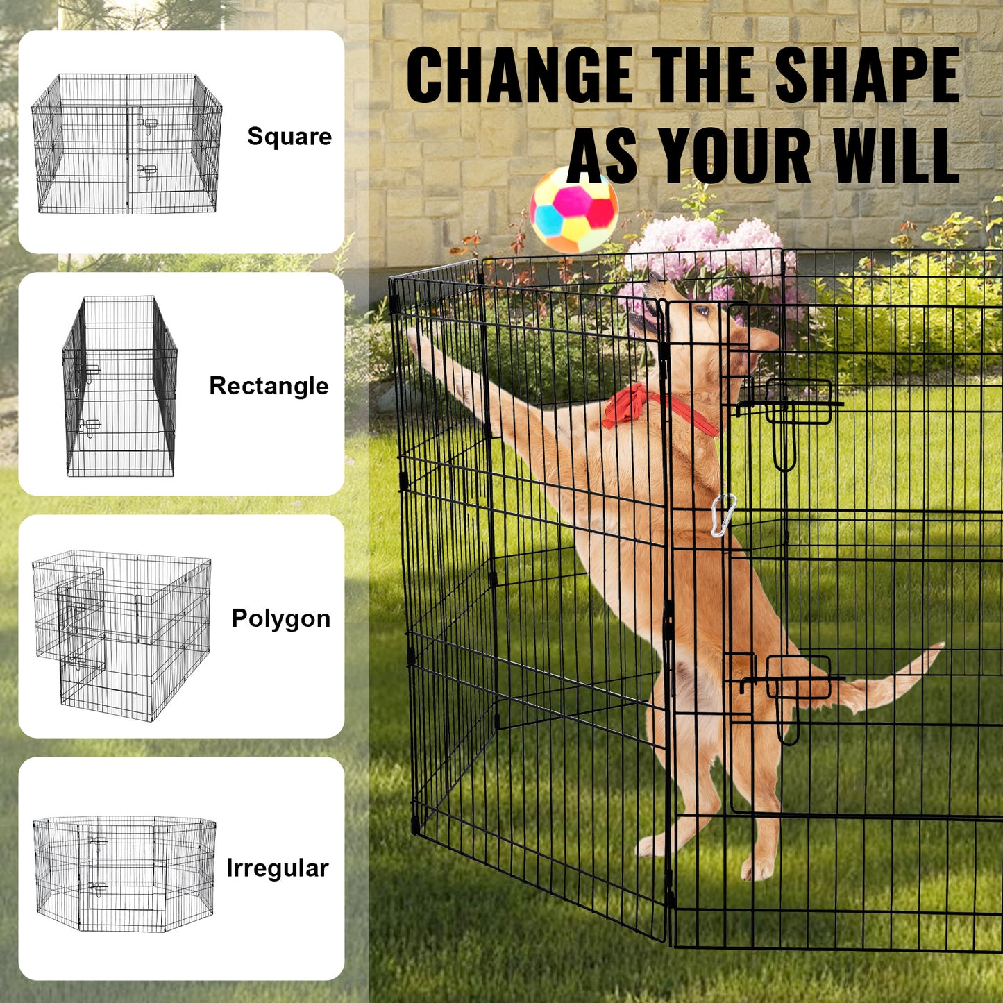 Hondenren – Puppyren – Hondenkennel – Dierenren – Opvouwbaar – 8 Panelen 76 cm Hoog – Met Ventilerende Topcover