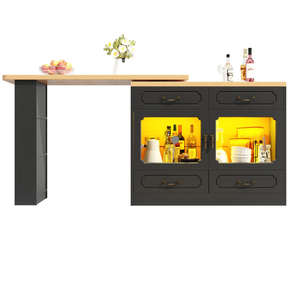 Uitklaptafel – Klaptafel – Vouwtafel – Bartafel – Eettafel – Uitschuifbaar 135-203 cm – Opbergruimte – 360° Draaibaar – Modern Zwart Metaal & Glas