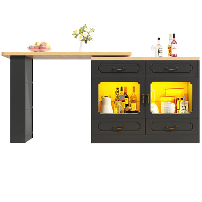 Uitklaptafel – Klaptafel – Vouwtafel – Bartafel – Eettafel – Uitschuifbaar 135-203 cm – Opbergruimte – 360° Draaibaar – Modern Zwart Metaal & Glas