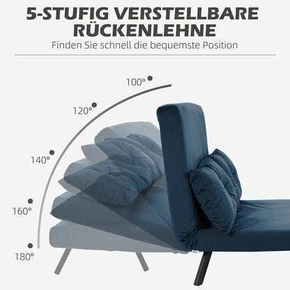 Slaapbank – Bedbank – Slaapstoel – Logeerbed – Bankstel – Verstelbare Rugleuning – Velvet Stof – 102x73x81 cm – Metalen Frame – Multifunctioneel Moderne Design – Blauw