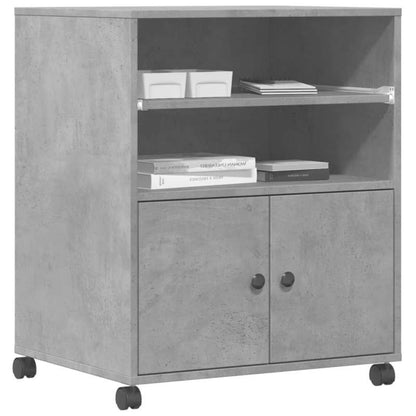 Heavy-Duty Concrete Gray Wood Printer Stand with Storage Shelves & Rollers - Mobile Office Floor Organizer, Sturdy Portable Design with Adhesive Pads, Space-Saving Multi-Tier Shelving for Printer, Paper Storage & Supplies, Mo