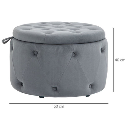 Poef – Opbergpoef – Hocker – Voetenbank – Zitzak – Ronde Grijze Velvet – Verborgen Opbergruimte – Compact Design