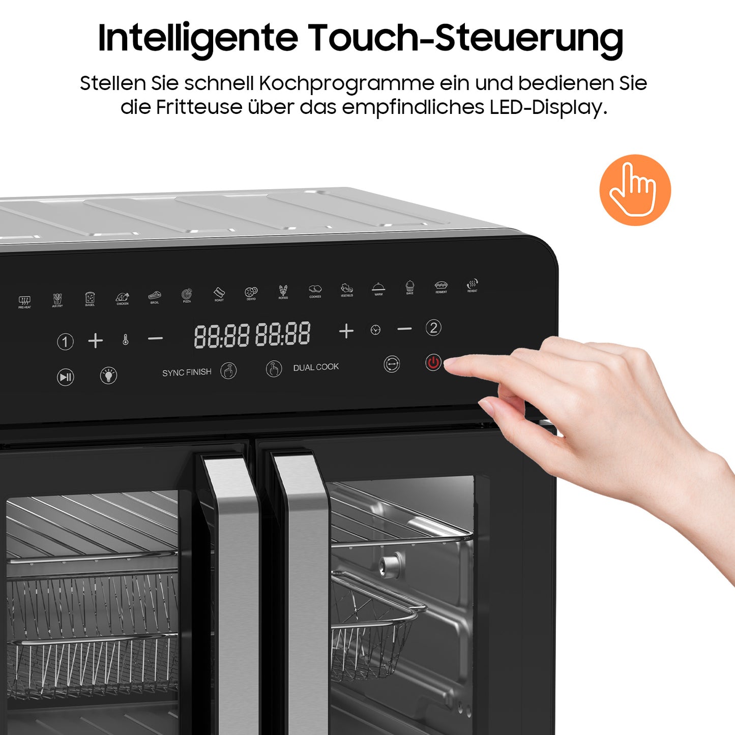 Heteluchtfriteuse – Airfryer – Frituurpan – Mini Oven – Heteluchtoven – XXL 23L Dual Zone – 15 Programma’s – 2200W – Roestvrijstaal – Dubbele Kamer