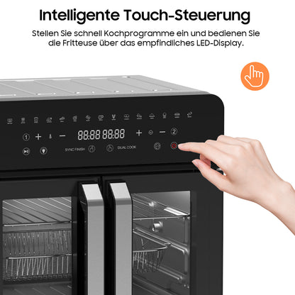 Heteluchtfriteuse – Airfryer – Frituurpan – Mini Oven – Heteluchtoven – XXL 23L Dual Zone – 15 Programma’s – 2200W – Roestvrijstaal – Dubbele Kamer