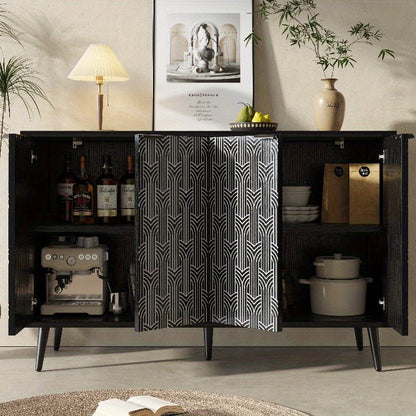 Zwart Metalen Opbergkast – Staande Kast – Dressoir – Kledingkast – Opbermeubel – 120x35x78 cm – Herringbone Deurdesign – Stevige Duurzame Constructie