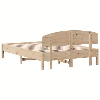 Contemporary Pine Wood Bed Frame 140x200cm - Solid Wood, Removable Headboard & Footboard, Easy Assembly, No Mattress Included, Minimalist Bedroom Furniture, Bedroom Furniture, Sleek Furniture, Natural Wood Finish