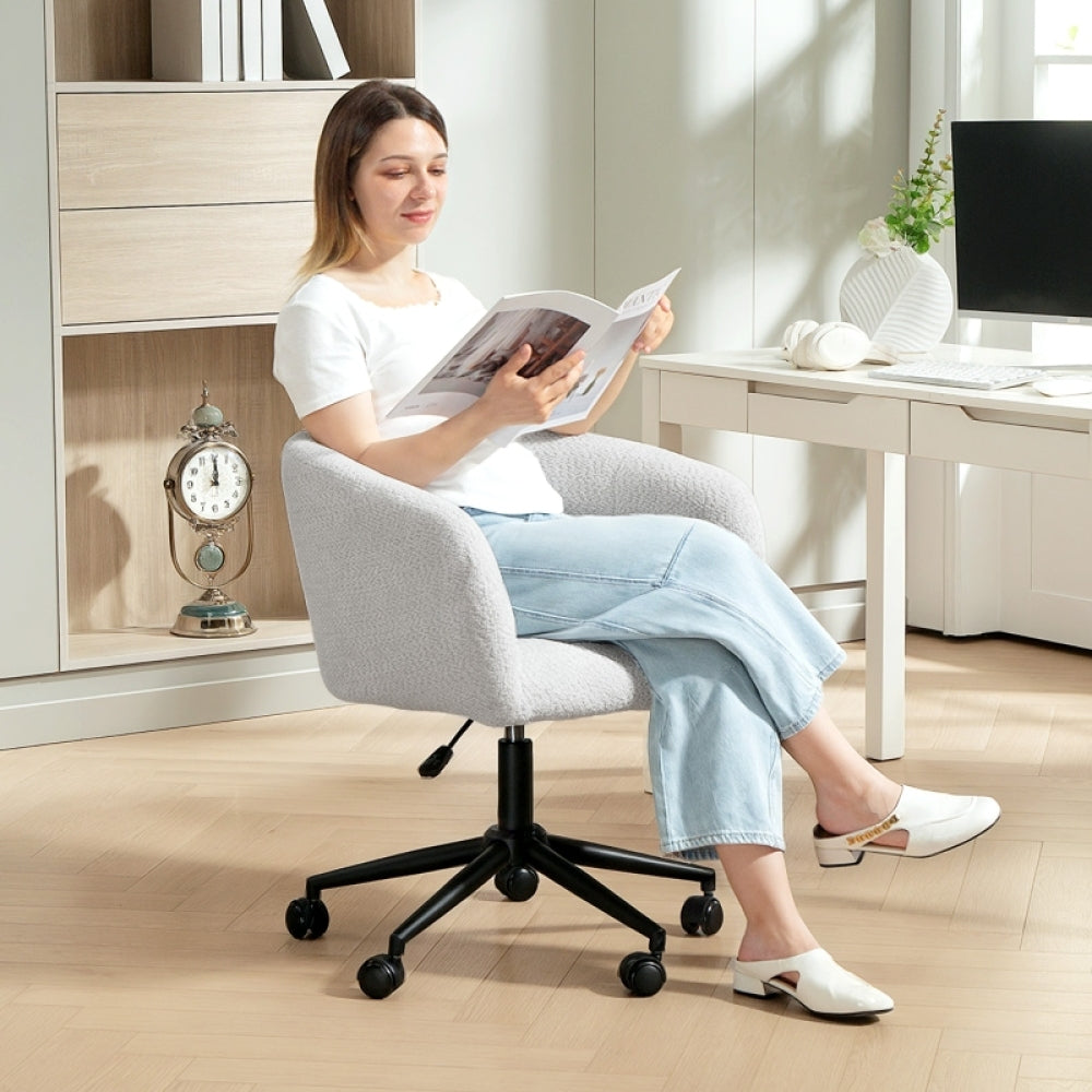 Bureaustoel – Kantoorstoel – Office Chair – Werkstoel – Draaistoel – Verstelbare Hoogte – 360° Draaibaar – Met Metalen Frame – Stoffen Bekleding – Handmatige Kantelfunctie – Vijf Wielen – Crème/Zwart