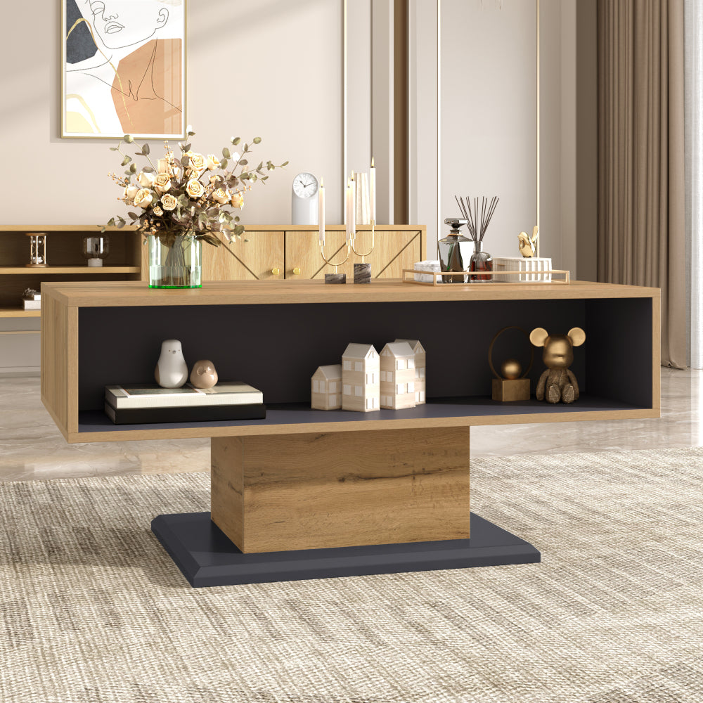 Contemporary Coffee Table with Dual-sided Storage Compartments, Spacious Storage Bays and Additional Built-in Dividers. A Versatile Living Room Table Offering Practical Design for Effortless Organisation and Storage.