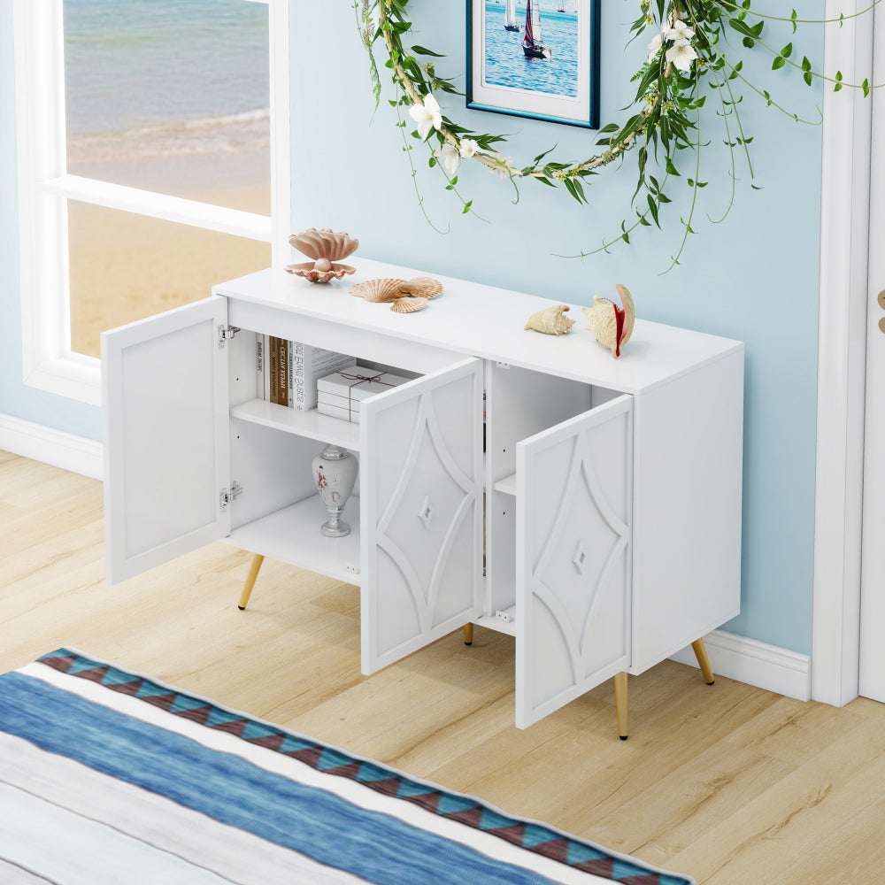 Tv-meubel – TV-kast – Televisiekast – Dressoir – Media Meubel – Met Deuren En Lades – Rattan Accenten – Landelijke Stijl – Veel Opbergruimte – Wit