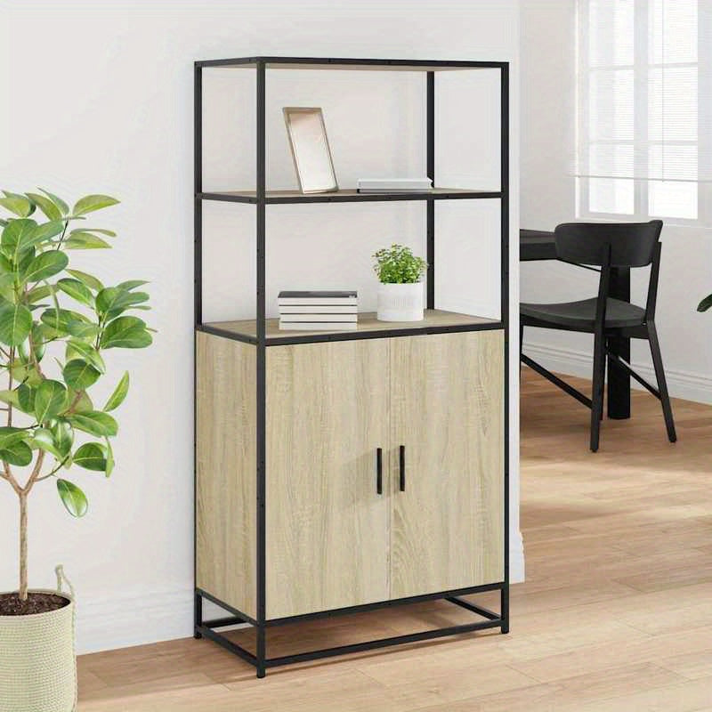 High cabinet 68x35x139cm crafted wood and metal black, Bedroom Furniture, Office Storage, Stylish Organizer, Sleek Design, Engineered Wood, Spacious Organizer, Tall Cabinet, Interior Decorators, Small Space Solutions