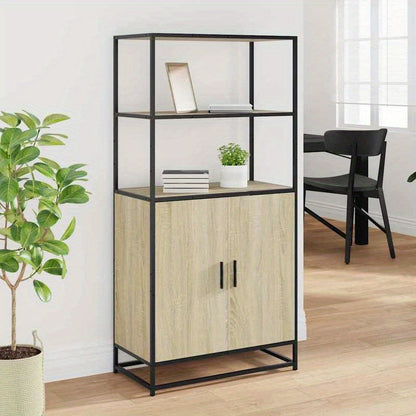 High cabinet 68x35x139cm crafted wood and metal black, Bedroom Furniture, Office Storage, Stylish Organizer, Sleek Design, Engineered Wood, Spacious Organizer, Tall Cabinet, Interior Decorators, Small Space Solutions