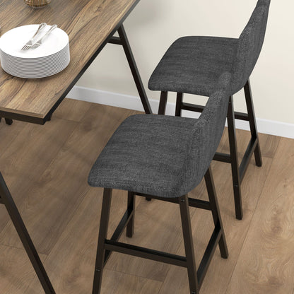 Eetkamer Set – Diningset – Tafel Met Stoelen – Eettafel Set – Stoelen Set – Donkergrijs – Button Tufting – Dikke Linnenlook Bekleding