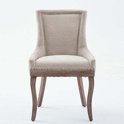 Eetkamerstoel – Stoel – Dining Chair – Zitstoel – Eetkamerstoel Set – Beige Kleur – Dikke Stoffen Zitting – Bronze Spijkerband Afwerking