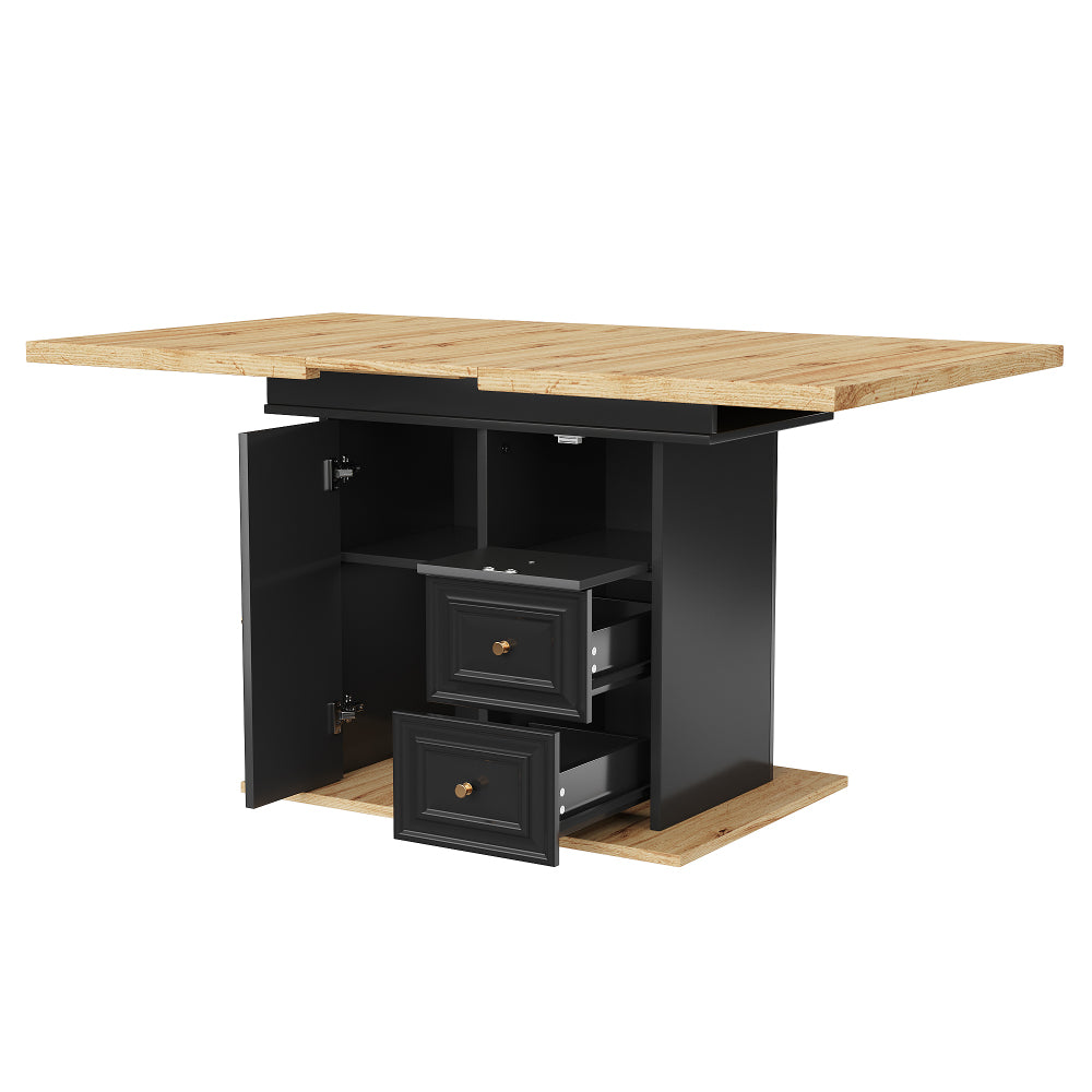 Extendable Wooden Dining Table | 110 x 80 x 75 cm, Extends up to 140 cm, Suitable for Dining Rooms, Kitchens, or Patios, Mixed Color, Contemporary Style