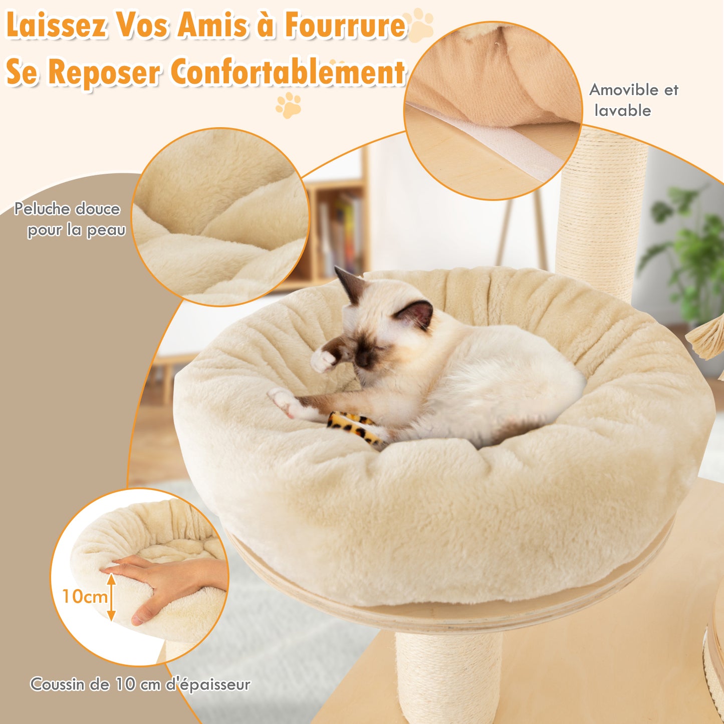 Krabpaal – Kattenboom – Krabmeubel – Kattenhuis – Klimpaal – Extra Groot & Robuust – Luxe Pluche Kussens – Wit