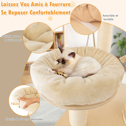 Krabpaal – Kattenboom – Krabmeubel – Kattenhuis – Klimpaal – Extra Groot & Robuust – Luxe Pluche Kussens – Wit