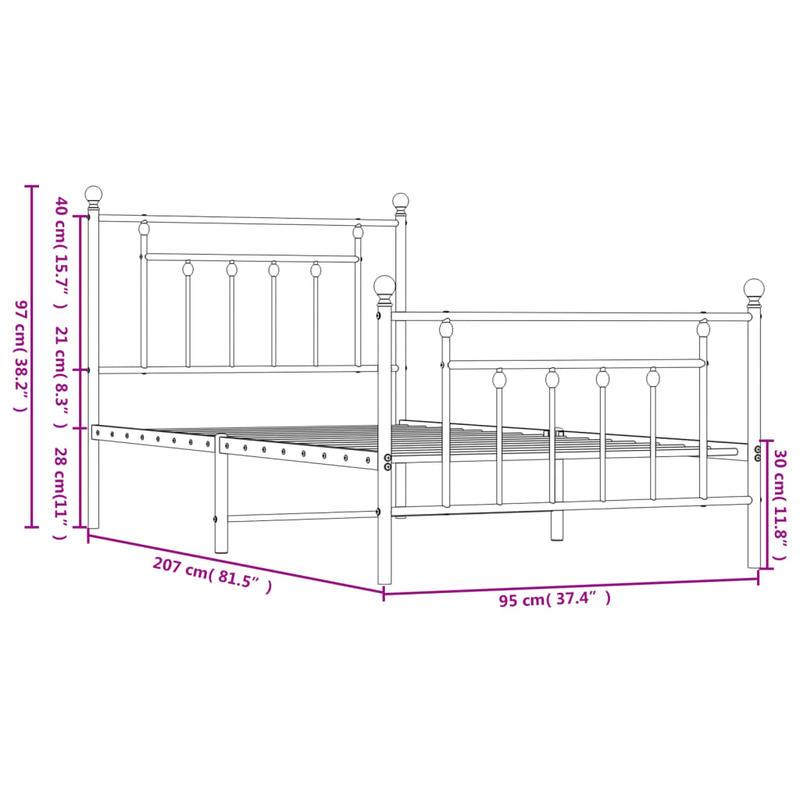 Bed Frame – Bedframe – Bedden – Slapen – Slaapkamermeubel – Metaal – Wit – 90x200 cm – Met Hoofdbord En Voetbord