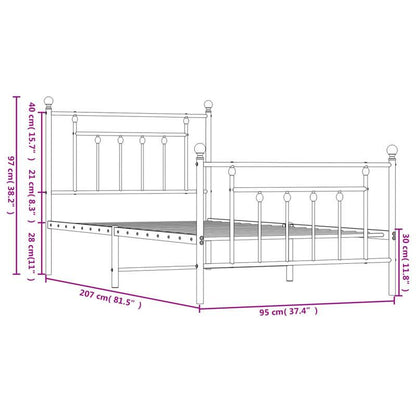 Bed Frame – Bedframe – Bedden – Slapen – Slaapkamermeubel – Metaal – Wit – 90x200 cm – Met Hoofdbord En Voetbord