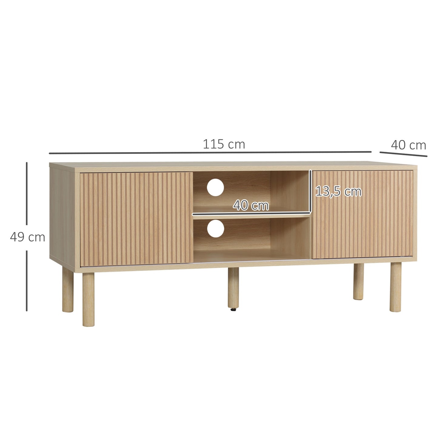 Tv Meubel – TV Kast – TV Dressoir – TV Stand – Meubel – Scandinavisch Design – 2 Schuifdeuren – Kabeldoorvoer – 115x40x49 cm – Geschikt tot 50 inch