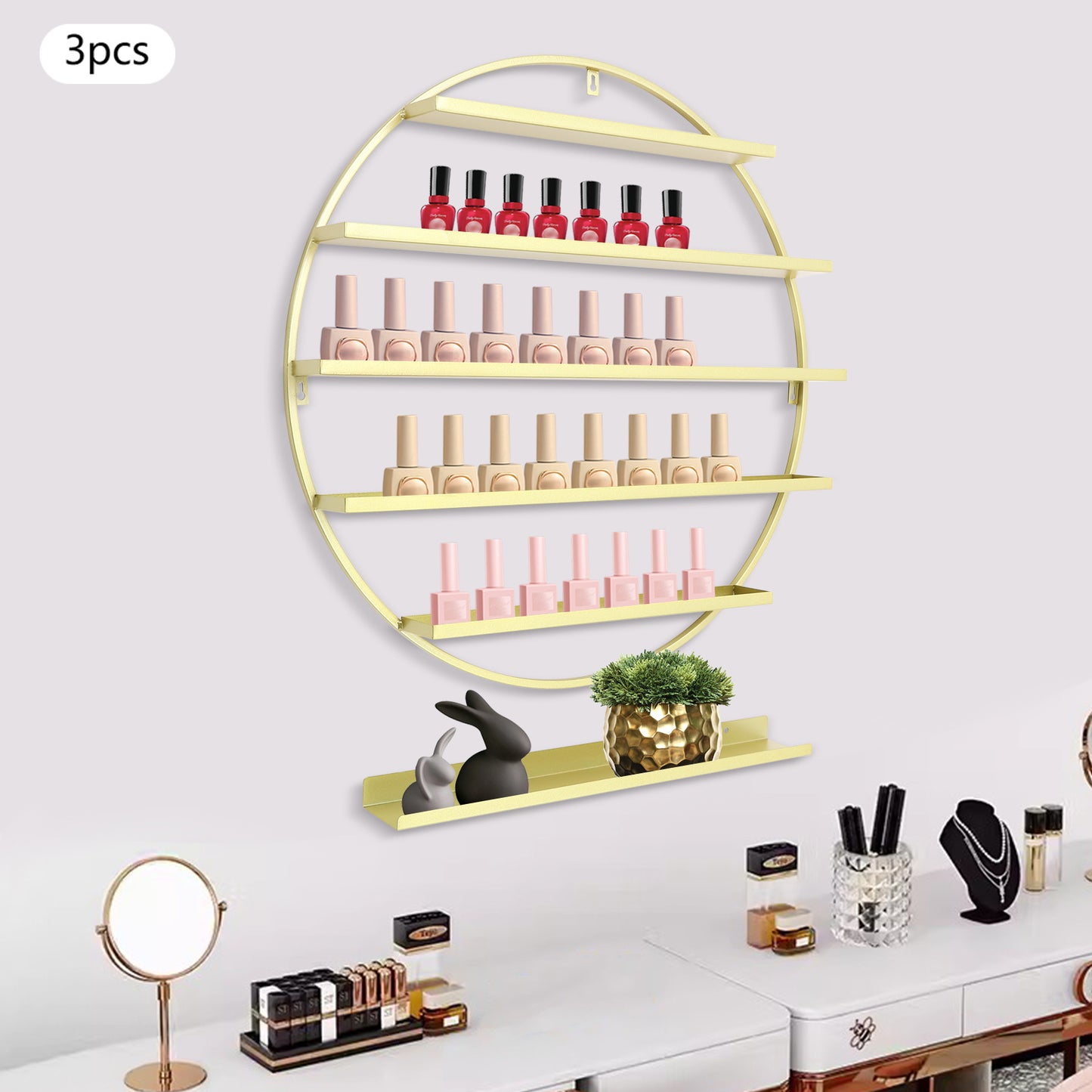 Circular Five-Layer Iron Nail Polish Gel Display Rack Six-Piece Set - Golden
