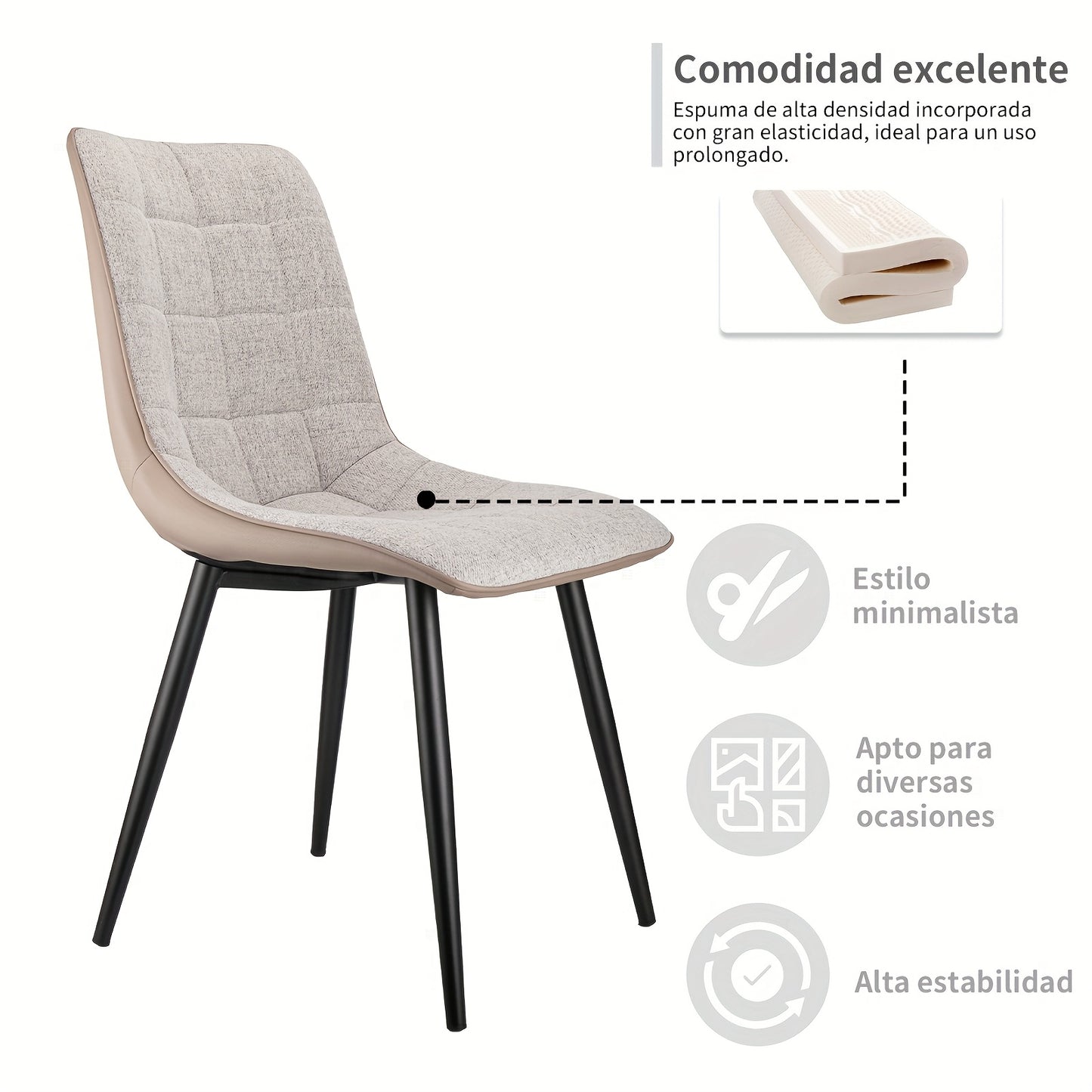 Eetkamerstoel – Stoel – Kuipstoel – Eettafelstoel – Set van 2 – Metalen Frame – Linen en Kunstleer Bekleding – Comfortabel en Onderhoudsvriendelijk