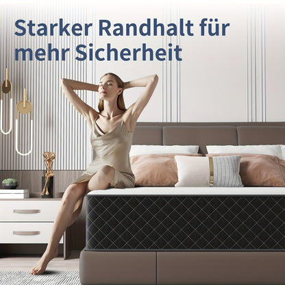 Matras 140x200 cm – Tweepersoonsmatras – Pocketveringmatras – Hybride matras – Koudschuimmatras – Medium tot Stevig – 25 cm Dik – Drukverlichting en Goede Ventilatie
