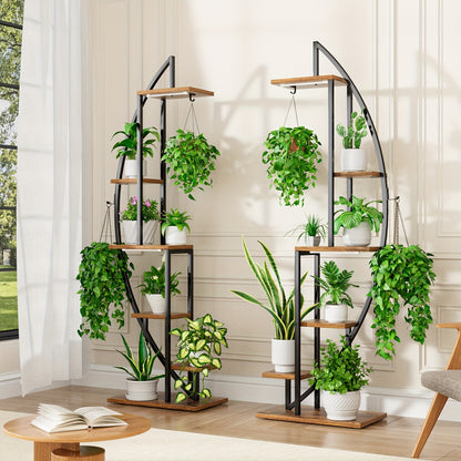 Plantenstandaard – Plantenrek – Bloemenrek – Groeilichtstandaard – Plantenhouder – 6 Lagen – Ingebouwd Groeilicht – Crescentshape – Metaal – 160 cm – Zwart