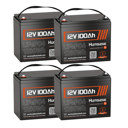 12V 100Ah LiFePO4 Accu – Lithium Accu – Deep Cycle Accu – Batterij – Energieopslag Accu – 4 Pack – 15.000+ Cyclus Levensduur – Ingebouwd A+ BMS Met Veiligheidsbescherming