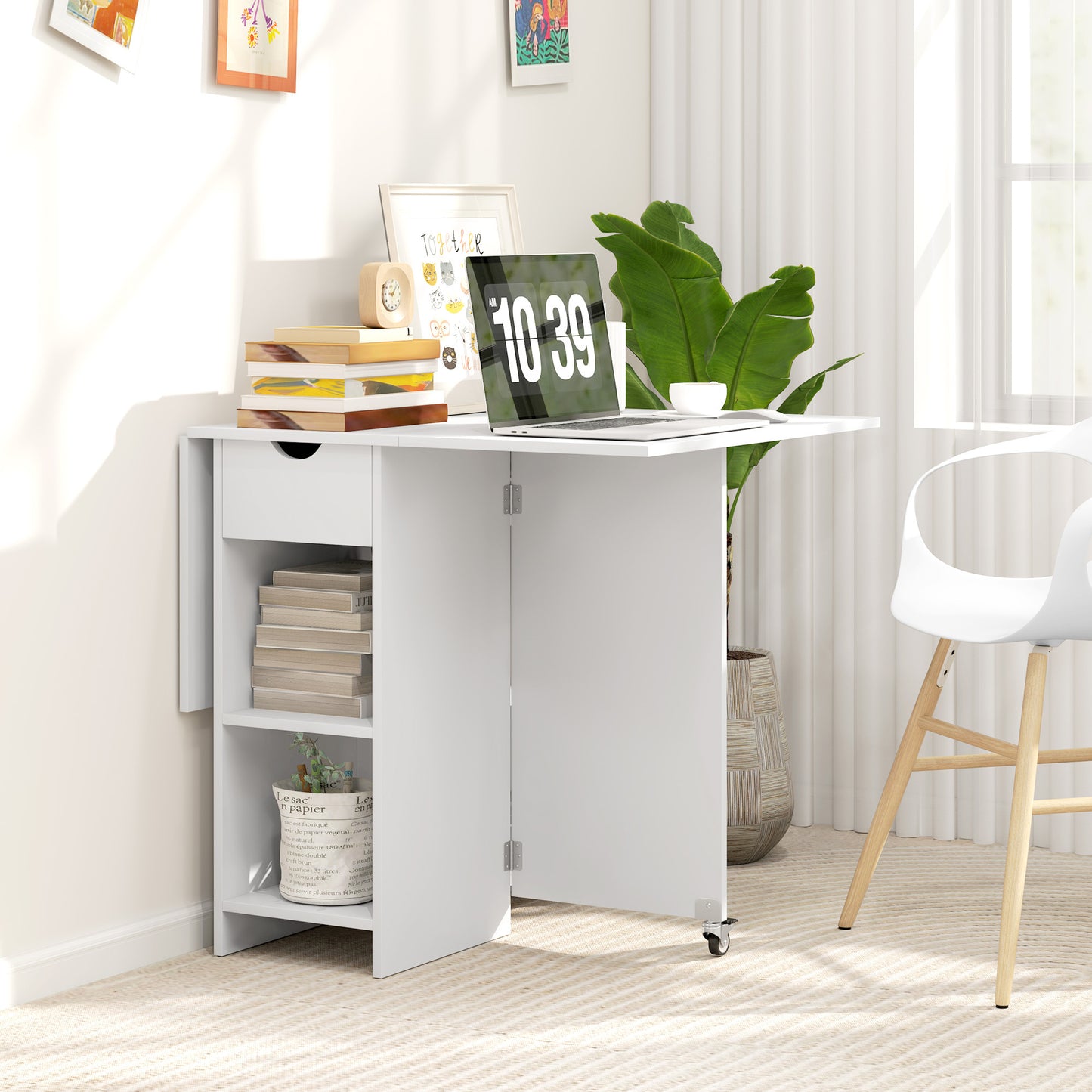Compact Make-up Tafel – Kaptafel – Make-up Bureau – Schminktafel – Make-up Spiegel – Wit – LED-Verlichting – Opvouwbaar Tafelblad