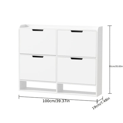 Schoenenkast – Schoenenrek – Schoenenopberger – Opbergkast – Halmeubel – Hout – Wit – 4 Klapladen – Ruime Opbergruimte