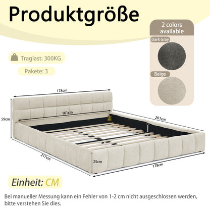 Tweepersoonsbed – 2-Persoonsbed – Bed – Slaapbed – Ledikant – Chenille Bekleding – 160x200 cm – Eucalyptus Houten Frame – Stabiel Metalen Onderstel – Beige – Modern Rustiek Design
