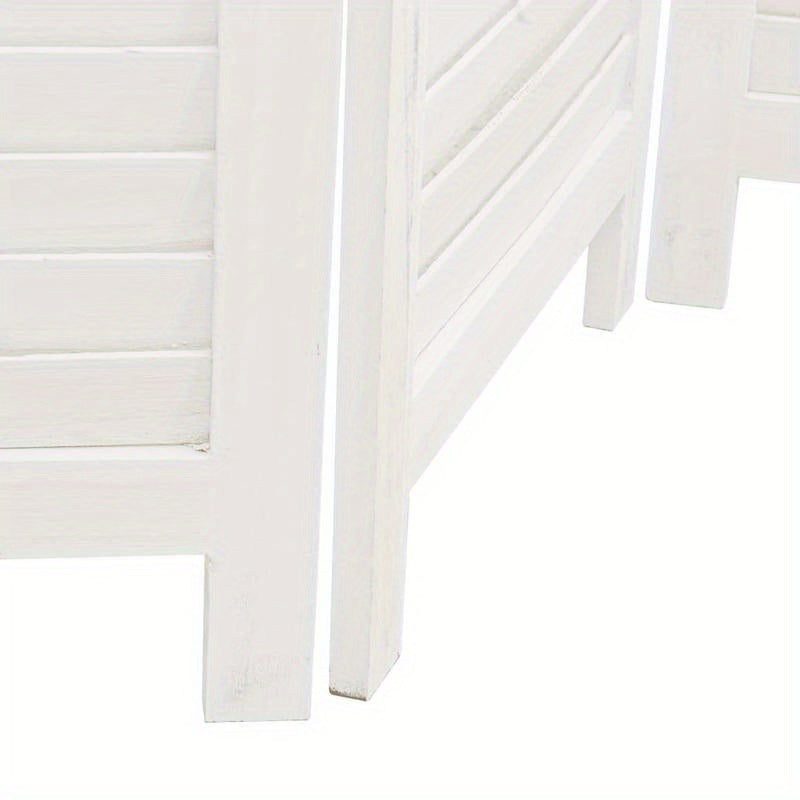 5-Panel White Paulownia Wood Room Screen - Elegant Privacy Divider for Bedrooms, Living Rooms, Offices with Vertical Striped Design and Golden Accents