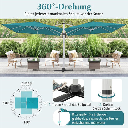 Vierkante Parasol – Tuinparasol – Terrasparasol – Balkonparasol – Marktparasol – 300x300 cm – 360° Draaibaar Met Kantelfunctie – Water- en UV-Bestendig Polyester Doek – Blauw