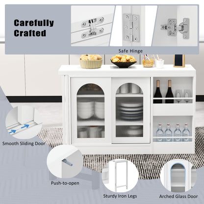 Draaibare Bartafel – Barmeubel – Eettafel – Opbergkast – Keukentafel – 360° Draaibaar – Uitschuifbaar Blad – Wit – Metalen Frame – Glazen Deuren