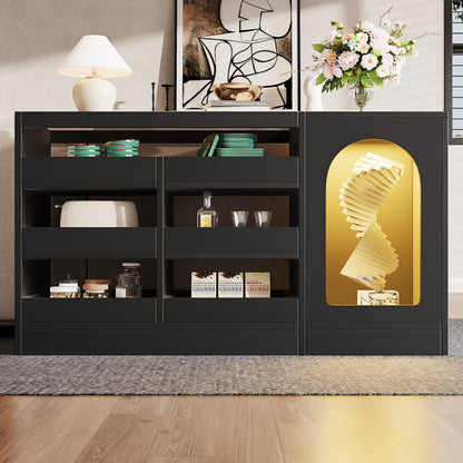 Dressoir – Buffet – Opbergkast – Kast – Meubel – Zwart – 6 Ruime Lades – Uniek Hollow-Deurontwerp