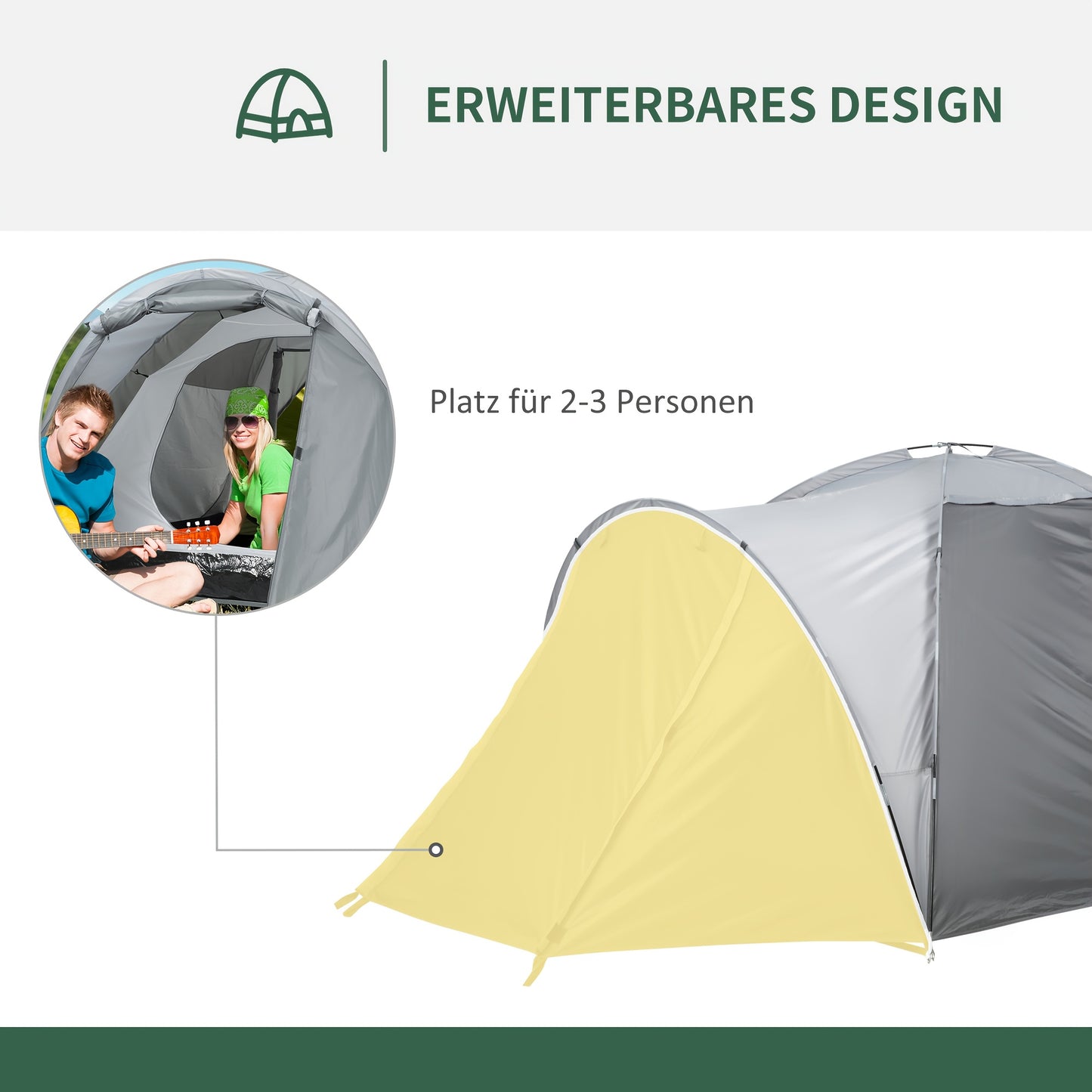 Kampeertent – Koepeltent – Outdoor Tent – Bivak Tent – Grijze Tent – Voor 2-3 Personen – Lichtgewicht Bamboevezel – Ventilerende Gaa Ramen
