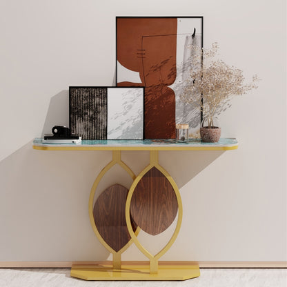 Sidetable – Consoletafel – Haltafel – Wandtafel – Entree Meubel – Luxe Sintered Stone Blad – Kras- en Hittebestendig – Gouden Zelfstabiliserend Metaalframe – Draagvermogen 99,79 kg