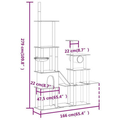 Krabpaal – Kattenklimrek – Krabplank – Krabtoon – Kattenmeubel – Donkergrijs – 279 cm Hoog – Houten Constructie Met Sisal