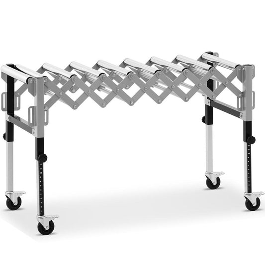 Roltafel – Rollentafel – Transporttafel – Werktafel – Verstelbare Tafel – Inklapbaar – 9 Stalen Rollen – Draagkracht 130 kg – 145x59x96 cm