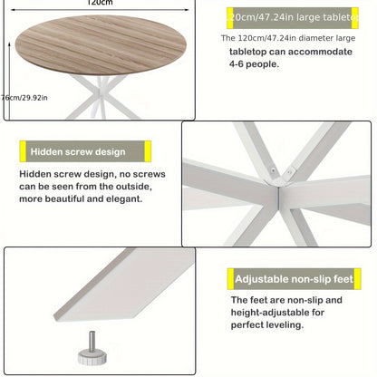 Ronde Eettafel – Houten Tafel – Eettafel Rond – Vergadertafel – Keukentafel – X-Vormig Onderstel – 120 cm Diameter – Walnootfineer Afwerking