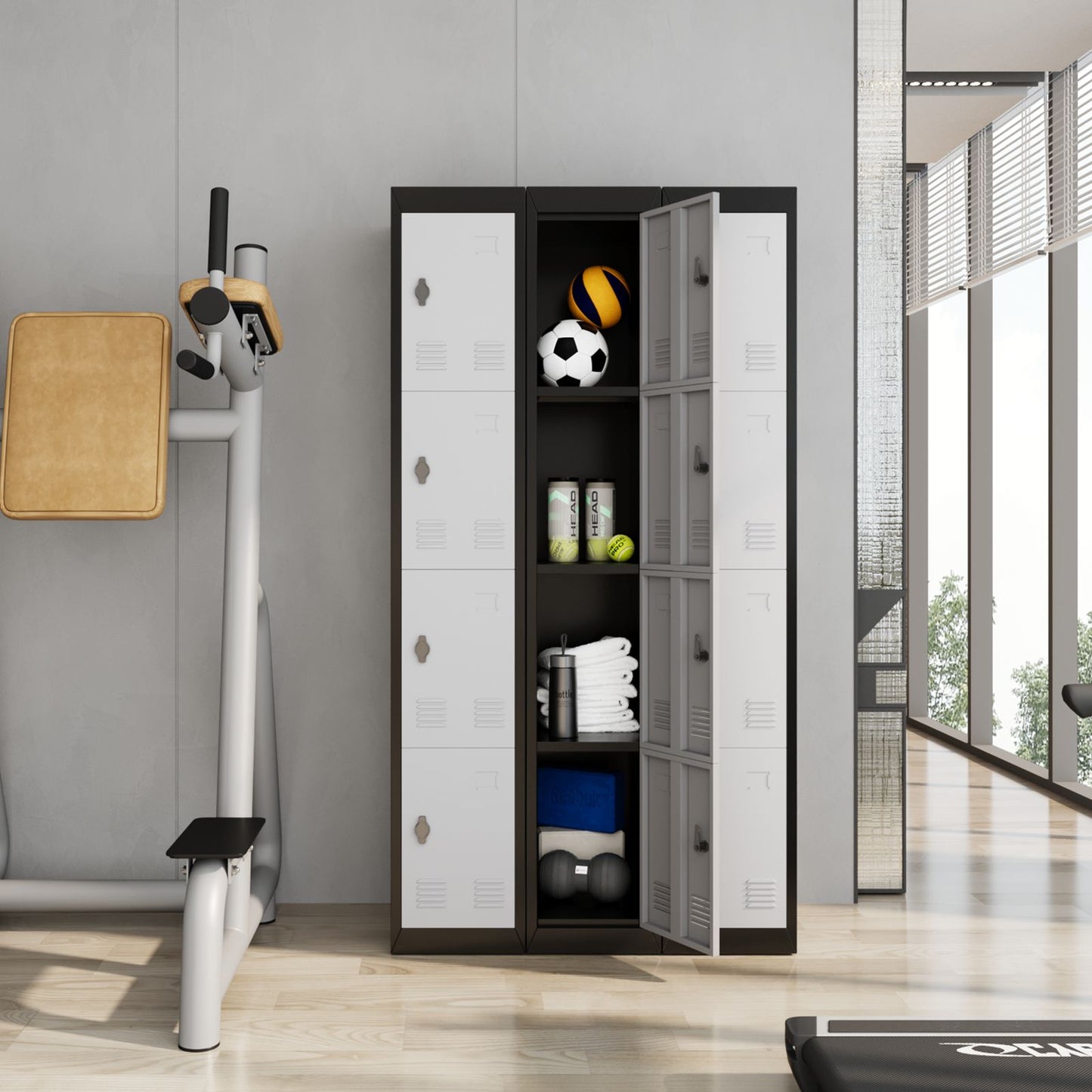 182.88cm Tall Heavy-Duty Lockable 4-Door Metal Storage Cabinet Suitable for School, Garage, Office, Gym, Home & Warehouse - Locker Room Cabinet with Shelves, -Standing (No Wood)