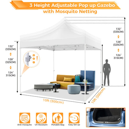3×3m Vouwpaviljoen – Tuinpaviljoen – Partytent – Campingtent – Overkapping – Met Muskietennet – Stevig Gelegeerd Stalen Frame – Waterafstotend Oxford Doek – Grijs